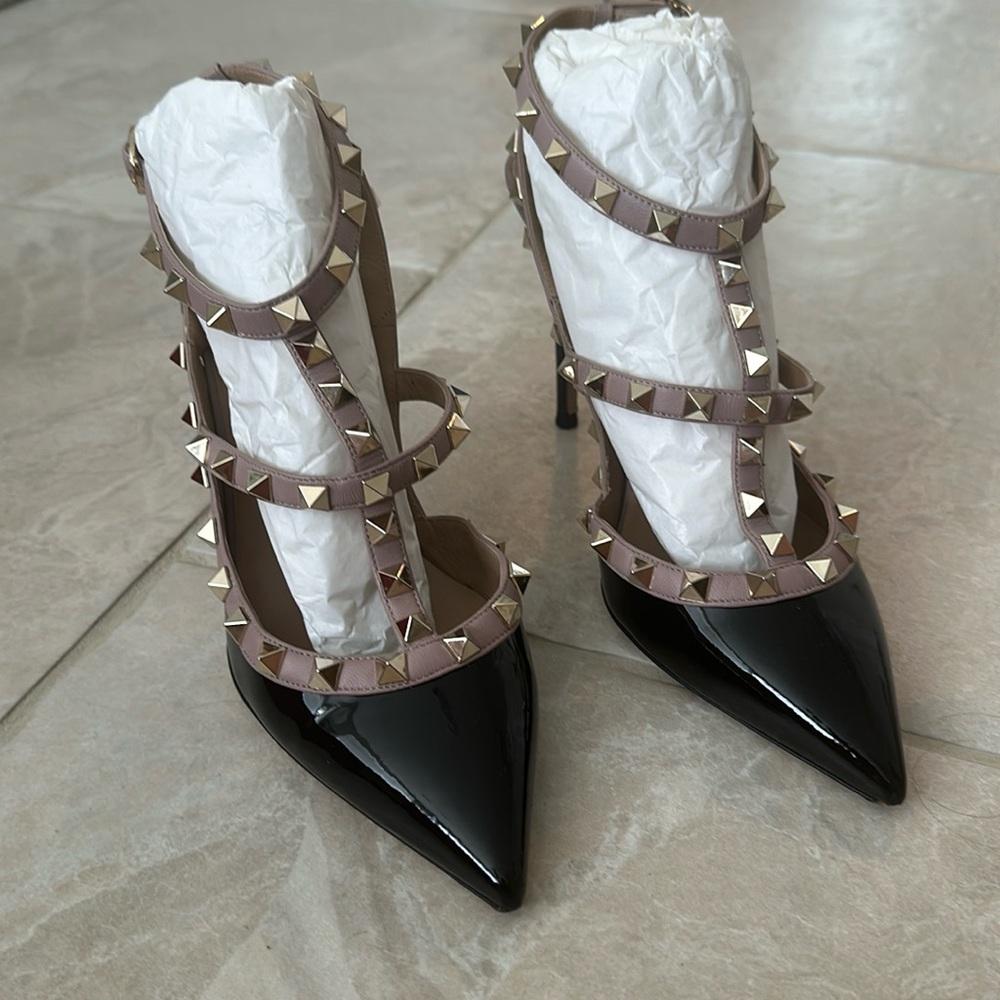 Valentino Black and Tan Studded Heels